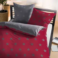 TRAUMSCHLAF Biber Bettwäsche Stars rubin 200x200 cm + 2x 80x80 cm
