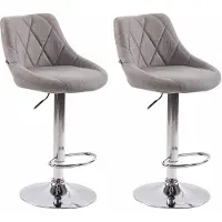 TPFLiving 2er Set Barhocker Lazius Gestell Metall in Chromoptik Stoff Grau