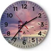 ARTTOR Wanduhr - Rund - Glasuhr - Laterne Meer Küste - 30x30cm - Schleichendes Uhrwerk - Lautlos - zum Aufhängen bereit - Dekoration Modern - Wanddekoration aus Glas - C4AR30x30-4978