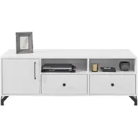 Masseno TV-Schrank LANZA 140 cm Fernsehschrank mit 2 Schubladen und 1 Türen TV-Lowboard für Wohnzimmer Modern 140x50x50 cm Weiß / Weiß