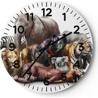ARTTOR Wanduhr - Rund - Glasuhr - Tiere Koala Löwe Affe - 40x40cm - Schleichendes Uhrwerk - Lautlos - zum Aufhängen bereit - Dekoration Modern - Wanddekoration aus Glas - C4AR40x40-3166