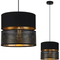 Light11 HOME Asti Duo Schwarze Hängelampe 1 Flacher Schwarz-Gold-Lampenschirm Ts 20Cm