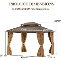 Goplus Gardenpavillon 3,54 x 2,94 m, Hardtop Pavillon wasserabweisend & Winterfest, Garten Pavillon mit Doppeldach aus verzinktem Metall, Braun
