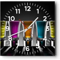 ARTTOR Wanduhr - Quadrat - Glasuhr - Gläser Alkohol trinken Saft - 30x30cm - Schleichendes Uhrwerk - Lautlos - zum Aufhängen bereit - Dekoration Modern - Wanddekoration aus Glas - C4AC30x30-2194