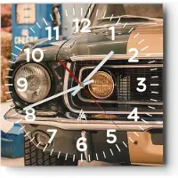 ARTTOR Wanduhr - Quadrat - Glasuhr - Abdeckung Ford Mustang - 30x30cm - Schleichendes Uhrwerk - Lautlos - zum Aufhängen bereit - Dekoration Modern - Wanddekoration aus Glas - C4AC30x30-4480