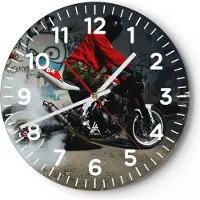 ARTTOR Wanduhr - Rund - Glasuhr - Motorrad motorradfahrer graffiti - 40x40cm - Schleichendes Uhrwerk - Lautlos - zum Aufhängen bereit - Dekoration Modern - Wanddekoration aus Glas - C4AR40x40-2265