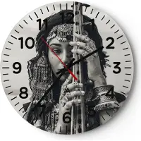 ARTTOR Wanduhr - Rund - Glasuhr - Frau ethnisch Schmuck - 30x30cm - Schleichendes Uhrwerk - Lautlos - zum Aufhängen bereit - Dekoration Modern - Wanddekoration aus Glas - C4AR30x30-5027