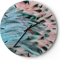 ARTTOR Wanduhr - Rund - Glasuhr - Federn Federn Vogel - 30x30cm - Schleichendes Uhrwerk - Lautlos - zum Aufhängen bereit - Dekoration Modern - Wanddekoration aus Glas - C3AR30x30-3742