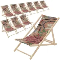 ECD-Germany 10er Set Liegestuhl klappbar Floral Braun-Rot-Grünaus Holz Sonnenliege mit 3-Fach verstellbarer Rückenlehne Strandliege für Garten Balkon