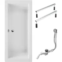 Schulte Badewanne 180x80 cm Komplettset mit Fußgestell und Ab- und Überlauf, Rechteckbadewanne Balos weiß