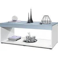 Vladon Couchtisch Pure, Germany, Wohnzimmertisch in Kastenform, Weiß matt/Denim matt (104 x 40,5 x 58 cm)