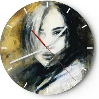 ARTTOR Wanduhr - Rund - Glasuhr - Frau Gesicht Lippen - 40x40cm - Schleichendes Uhrwerk - Lautlos - zum Aufhängen bereit - Dekoration Modern - Wanddekoration aus Glas - C3AR40x40-4053