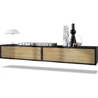 Vladon 2er-Set TV Board Lana 100, Germany, Lowboards je 100 x 29 x 37 cm mit viel Stauraum, Korpus in Schwarz matt, Fronten in Eiche Natur | Große Farbauswahl