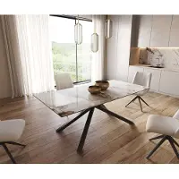 DELIFE Esstisch Edge 200x100 Keramik Minas Melange Weiß-Beige Kreuzgestell Rechteck Schwarz