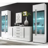 Furn.Design Wohnwand "Design-D" in weiß Hochglanz Anbauwand 3-teilig 290 x 200 cm