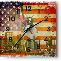 ARTTOR Wanduhr - Quadrat - Glasuhr - Symbol USA Freiheit - 30x30cm - Schleichendes Uhrwerk - Lautlos - zum Aufhängen bereit - Dekoration Modern - Wanddekoration aus Glas - C4AC30x30-2543