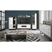 Lomadox Wohnzimmer Set BRISTOL-129 in Catania Eiche Nb. mit schwarz und weiß Hochglanz