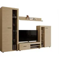 Mirjan 24 Wohnwand Farso, Design Wohnzimmer-Set, Schrankwand, Mediawand, Modernes Anbauwand (ohne Beleuchtung, Geölte Eiche)