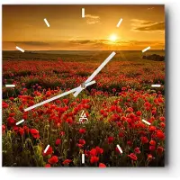 ARTTOR Wanduhr - Quadrat - Glasuhr - Mohn Blume Wiese - 40x40cm - Schleichendes Uhrwerk - Lautlos - zum Aufhängen bereit - Dekoration Modern - Wanddekoration aus Glas - C3AC40x40-3643