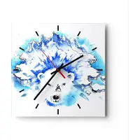 ARTTOR Wanduhr - Quadrat - Glasuhr - Bär Eis Winter Arktis - 30x30cm - Schleichendes Uhrwerk - Lautlos - zum Aufhängen bereit - Dekoration Modern - Wanddekoration aus Glas - C3AC30x30-3021