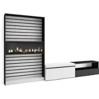 Skraut Home Wohnwand Wohnzimmer, 310x35x186cm, Für TV-Geräte bis zu 80", Elektrokamin XXL, Weiß und Schwarz