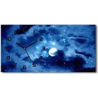 Tulup Wanduhr aus Glas – 60x30 cm - Glasbild - Glasuhr - Gehärtetes Glas - schwarze-zeiger - Vollmond