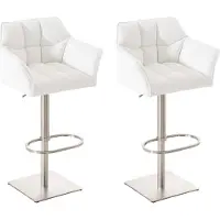 DELUKE 2er Set Barhocker SIHAR - Kunstleder Weiß 64x45x88 cm Silber | Barstuhl Höhenverstellbar Mit Lehne Drehbar Tresenhocker Tresenstuhl Kneipenhocker