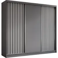 Masseno Schiebetürenschrank LAMELLO 240 cm Kleiderschrank mit 4 Schubladen Schlafzimmer Schrank 3-türig mit Lamellen Grau
