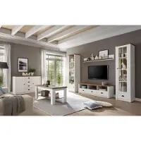 IMV Landhaus Wohnwand Mediawand Anbauwand Wohnzimmer 260cm pinie weiß eichefarben hell