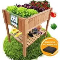 Coemo Hochbeet Kräuterbeet Holz mit Pflanzvlies 90 x 60 x 90 cm