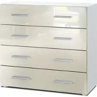 Vladon Sideboard Pavos, Kommode mit 4 Schubladen, Weiß matt/Creme Hochglanz (76 x 72 x 35 cm)