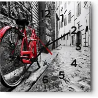 ARTTOR Wanduhr - Quadrat - Glasuhr - Straße Fahrrad Kopfsteinpflaster Gebäude - 30x30cm - Schleichendes Uhrwerk - Lautlos - zum Aufhängen bereit - Dekoration Modern - Wanddekoration aus Glas - C4AC30x30-3186