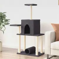 Markenlos Kratzbaum mit Sisal-Kratzsäulen Dunkelgrau 122 cm Katzenmöbel für kleine und große Katzen