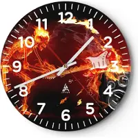 ARTTOR Wanduhr - Rund - Glasuhr - Feuer Instrument Skelett - 40x40cm - Schleichendes Uhrwerk - Lautlos - zum Aufhängen bereit - Dekoration Modern - Wanddekoration aus Glas - C4AR40x40-0210