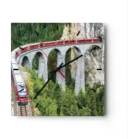 ARTTOR Wanduhr - Quadrat - Glasuhr - Viadukt Landwasser Zug - 30x30cm - Schleichendes Uhrwerk - Lautlos - zum Aufhängen bereit - Dekoration Modern - Wanddekoration aus Glas - C3AC30x30-4605