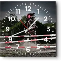 ARTTOR Wanduhr - Quadrat - Glasuhr - Pferd Sport Hindernisse Himmel - 40x40cm - Schleichendes Uhrwerk - Lautlos - zum Aufhängen bereit - Dekoration Modern - Wanddekoration aus Glas - C4AC40x40-2262