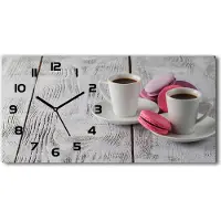 Tulup Wanduhr aus Glas – 60x30 cm - Glasbild - Glasuhr - Gehärtetes Glas - schwarze-zeiger - Kaffee und Plätzchen