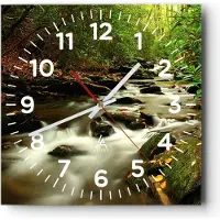 ARTTOR Wanduhr - Quadrat - Glasuhr - Bäume Strom Felsen - 30x30cm - Schleichendes Uhrwerk - Lautlos - zum Aufhängen bereit - Dekoration Modern - Wanddekoration aus Glas - C4AC30x30-0152