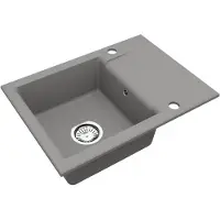 VBChome Granitspüle Grau 59 x 44 cm Einzelbecken Einbauspüle Reversibel Gesprenkelt Pflegeleichtes Spülbecken mit Siphon Ideal für kleine Küchen