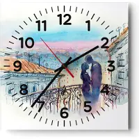 ARTTOR Wanduhr - Quadrat - Glasuhr - Paar Liebe Stadt Brücke - 30x30cm - Schleichendes Uhrwerk - Lautlos - zum Aufhängen bereit - Dekoration Modern - Wanddekoration aus Glas - C4AC30x30-2998