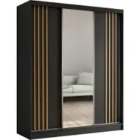 Masseno Schiebetürenschrank NELVIA 180 cm Kleiderschrank Schlafzimmer Schrank 3-türig mit Spiegel und Lamellen Schwarz