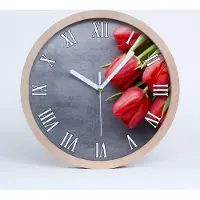 Tulup Holzuhr 20fi cm wanduhr - weiße Spitzen - rote Tulpen