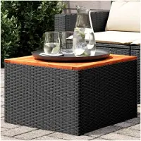 Markenlos Gartentisch Schwarz 55x55x37cm aus Polyrattan und Akazienholz für Garten und Terrasse