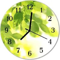 Tulup Glasuhr Wanduhr Küchenuhr Echt-Glas 30fi cm Blätter grün