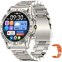 Douself 1,43″ Smart Watch Sportuhr mit BT-Anruf, Herzfrequenz Blutdruck Blutsauerstoff Schlafüberwachung, 100+ Sportmodi, Deutsch, Edelstahl Silber