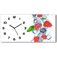 Tulup Wanduhr aus Glas – 60x30 cm - Glasbild - Glasuhr - Gehärtetes Glas - schwarze-zeiger - Waldfrüchte mit Eis