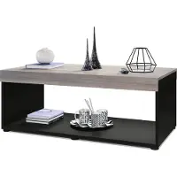 Vladon Couchtisch Pure, Germany, Wohnzimmertisch in Kastenform, Schwarz matt/ Eiche Nordic (104 x 40,5 x 58 cm)