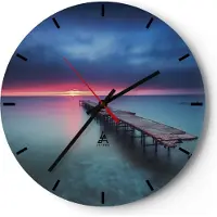 ARTTOR Wanduhr - Rund - Glasuhr - Brücke Meer Landschaft - 30x30cm - Schleichendes Uhrwerk - Lautlos - zum Aufhängen bereit - Dekoration Modern - Wanddekoration aus Glas - C3AR30x30-4955
