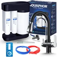 ARI 3-Wege Küchenarmatur Nordic mit Umkehrosmose Morion 102S RO, separater Auslauf für gefiltertes Wasser, herausziehbare Brause, drehbarer Auslauf, Chrom