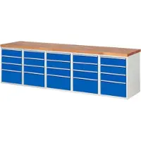 RAU Werkbank mit 20 Schubladen - Teilauszug - 150:15 / 270:5 - 890 x 3.000 x 700 mm (HxBxT) - Traglast 1.000 kg - Buche